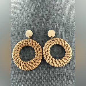 Rattan Earrings Statement Hoop Earrings for Women Straw Earrings Woven Dangle